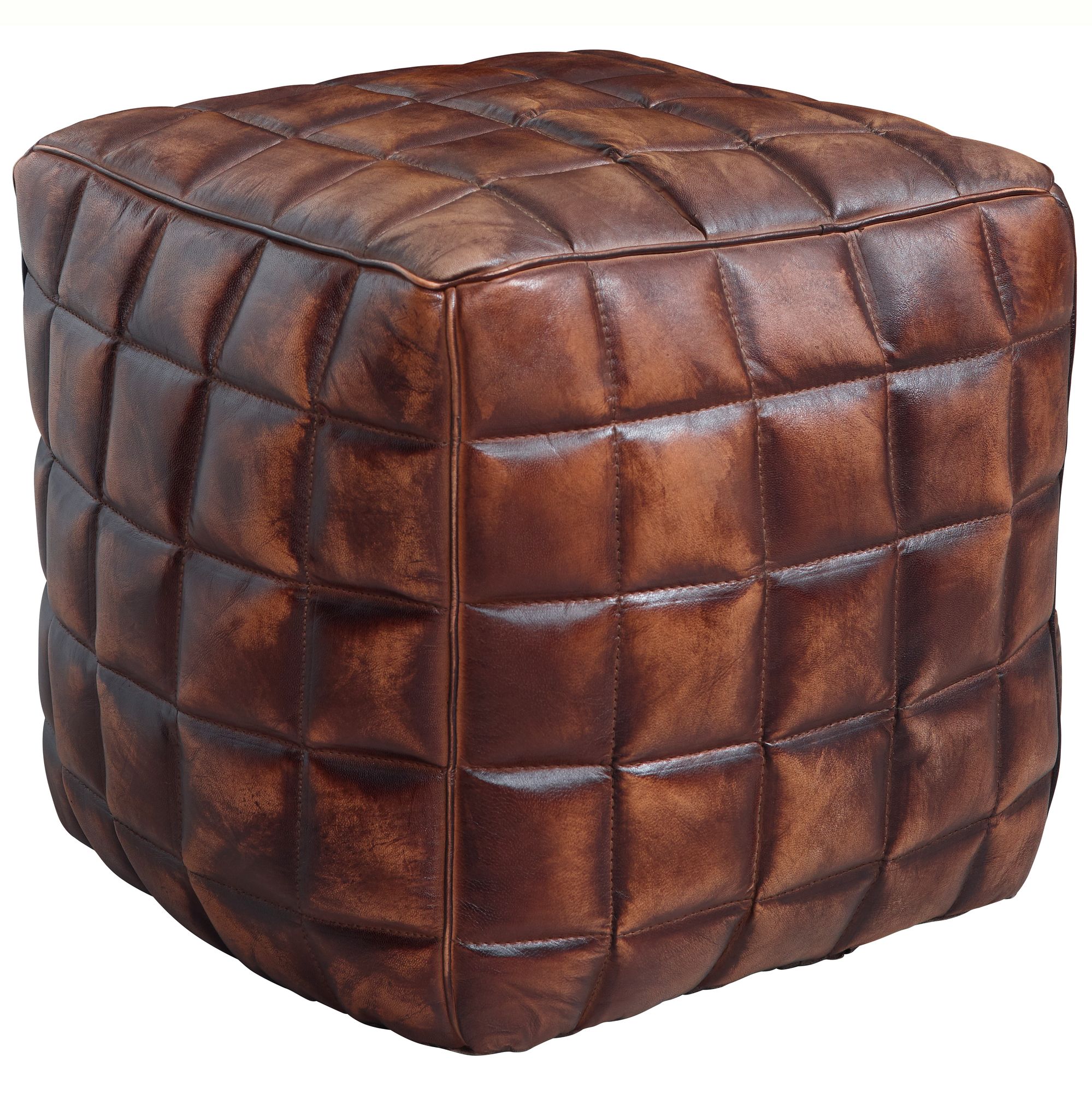 Brauner Echtleder Würfelhocker | 39x41x39 cm | Eleganter Ottoman