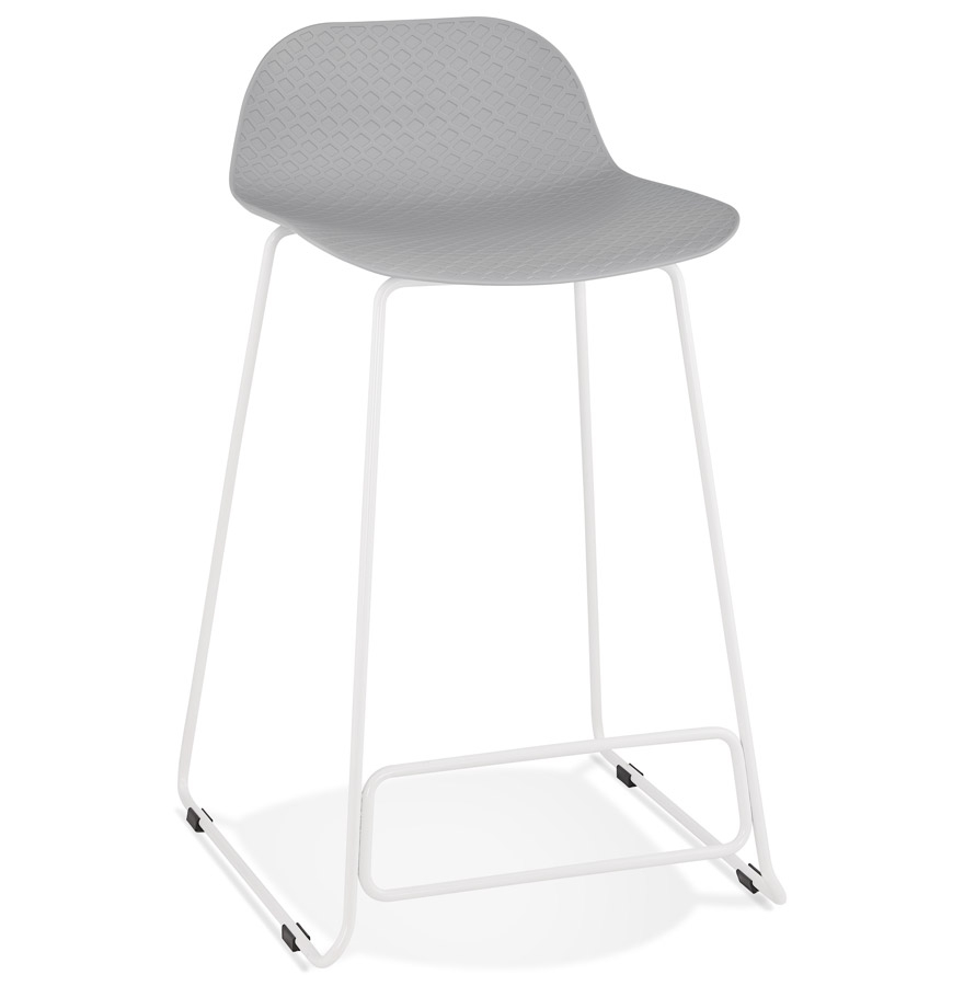 Alterego Barhocker BABYLOS MINI Gestellfarbe Weiß Sitzfläche Grau