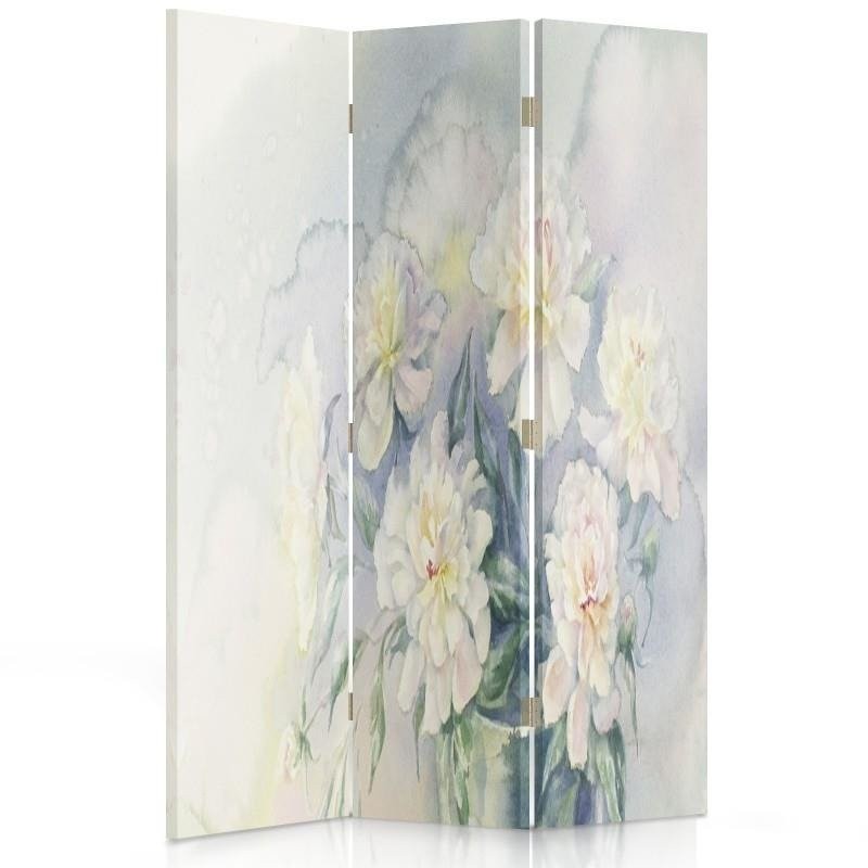Beidseitig drehbarer raumteiler aus leinwand mit mdf-rahmen, zartem blumenmuster, pastelltönen