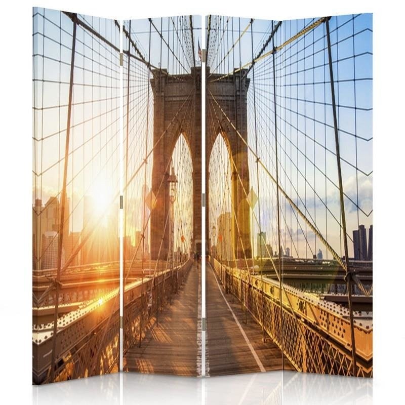 145 cm doppelseitiger bildschirm aus mdf und leinwand mit bild einer brücke bei sonnenaufgang