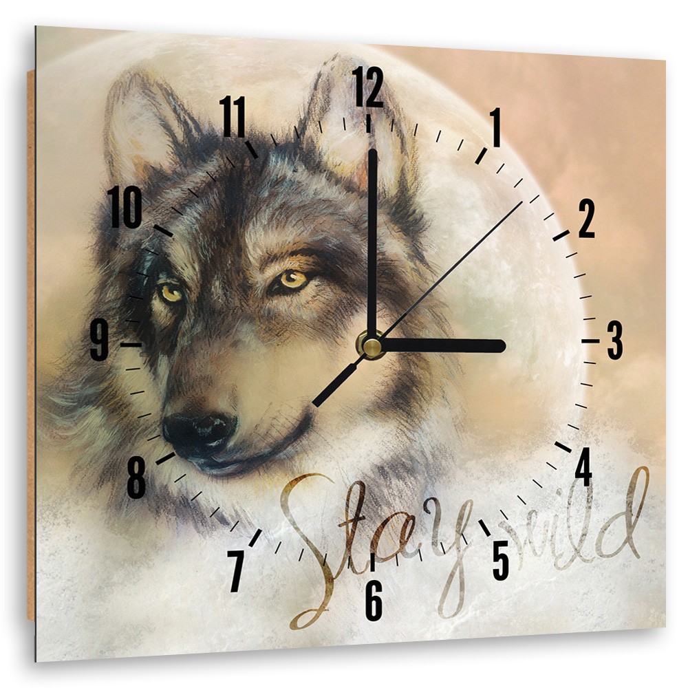 Wanduhr mit tierdekor aus klassischer faserplatte mit beigem finish
