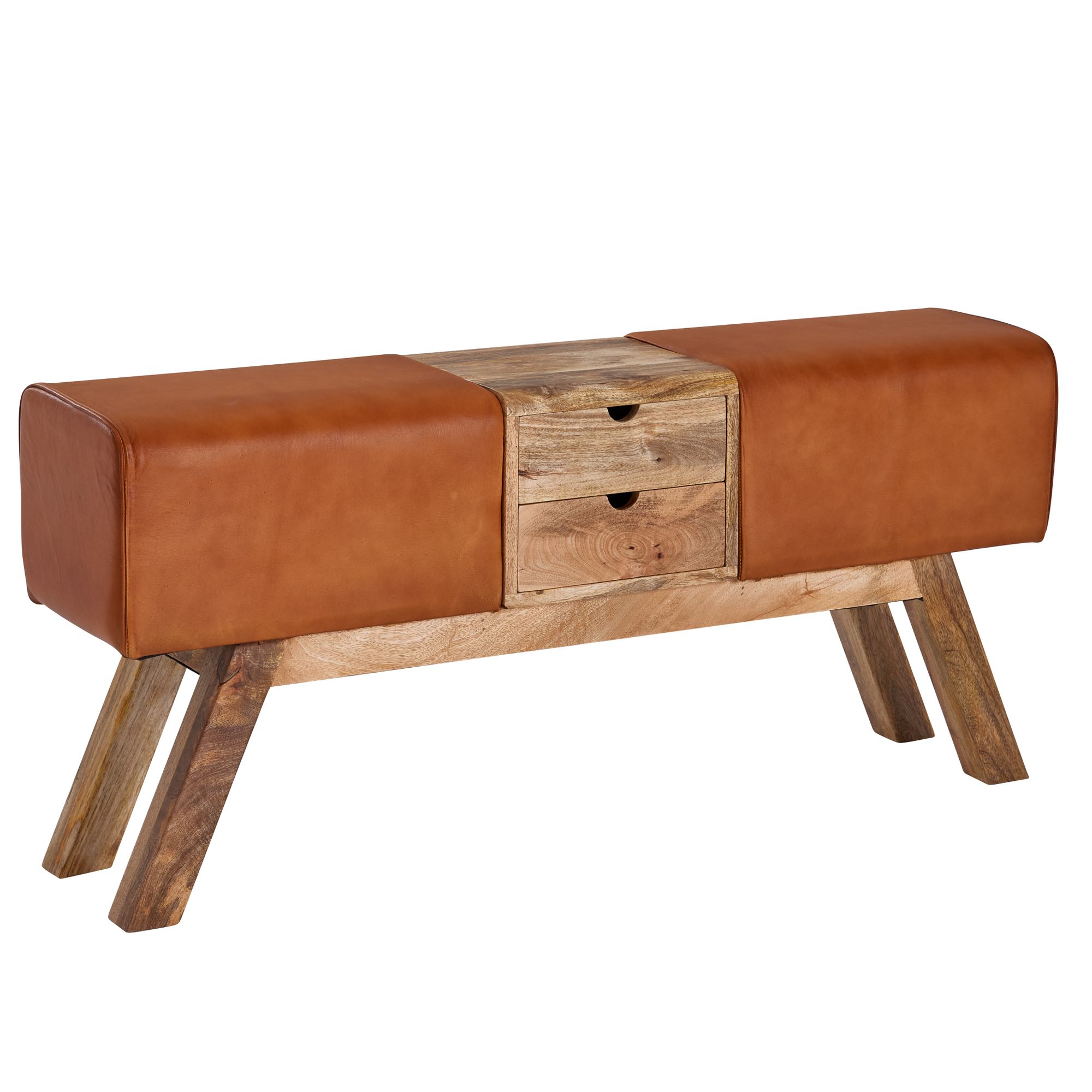 Design turnbock sitzbank braun mit schubladen 120x56x30 cm, turnhocker bank aus echtleder mit stauraum, hocker garderobenbank sitzhocker springbock turnbank