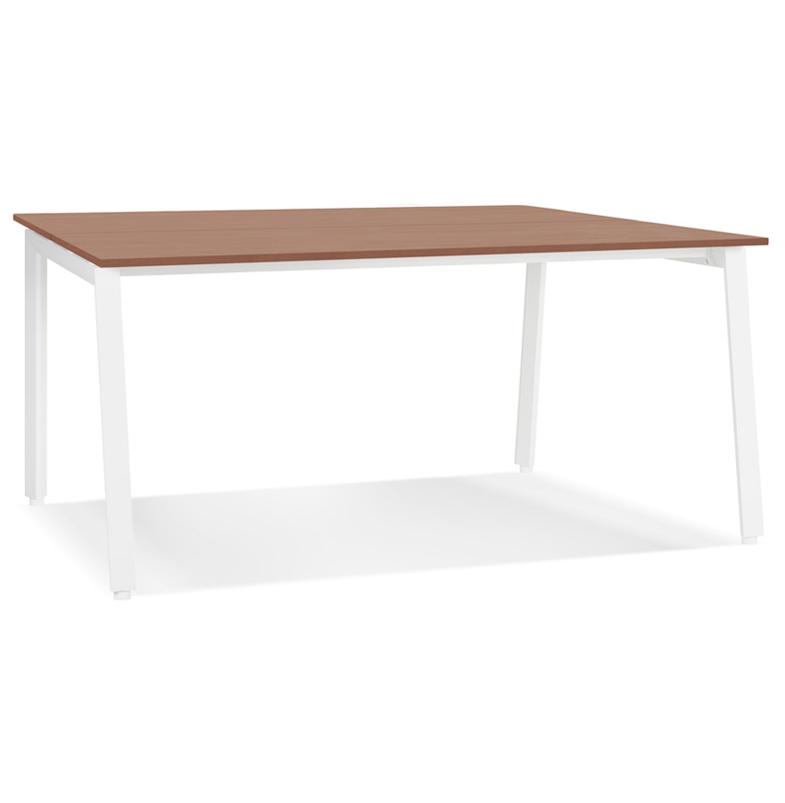 Alterego Schreibtisch AMADEUS SQUARE 140x140 cm Gestellfarbe Weiß Tischplatte Walnuss