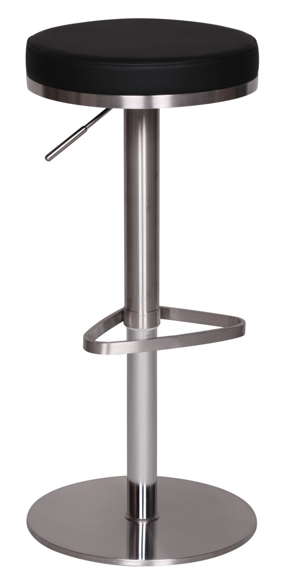 Barhocker | Schwarz | Verchromter Edelstahl | Höhenverstellbar 57-82 cm