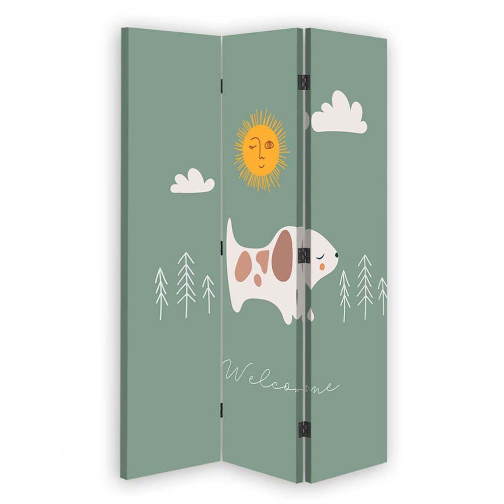 110 cm doppelseitiger paravent aus mdf und canvas mit happy dog-design