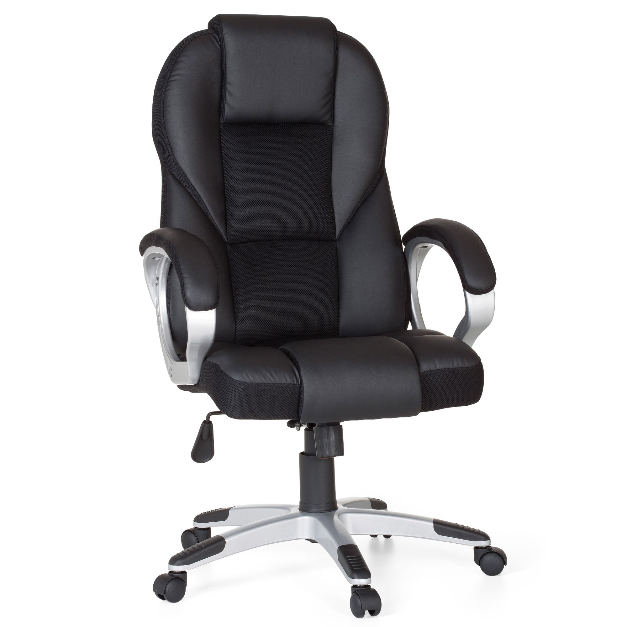 Bürostuhl schwarz gaming chefsessel drehstuhl 120kg synchronmechanik schreibtischstuhl