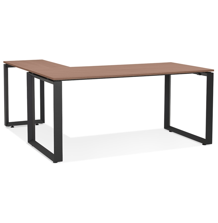 Alterego Eckschreibtisch BAKUS 170x60 cm Gestellfarbe Schwarz Tischplatte Walnuss