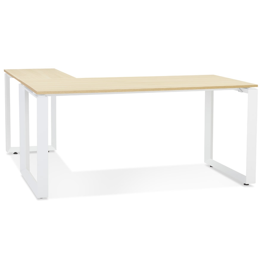 Alterego Eckschreibtisch BAKUS 170x60 cm Gestellfarbe Weiß Tischplatte Natur