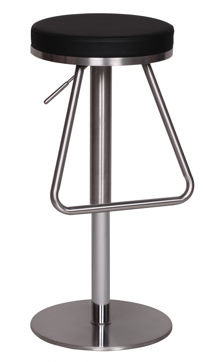 Barhocker | Schwarz | Verchromter Edelstahl | Höhenverstellbar 54-79 cm
