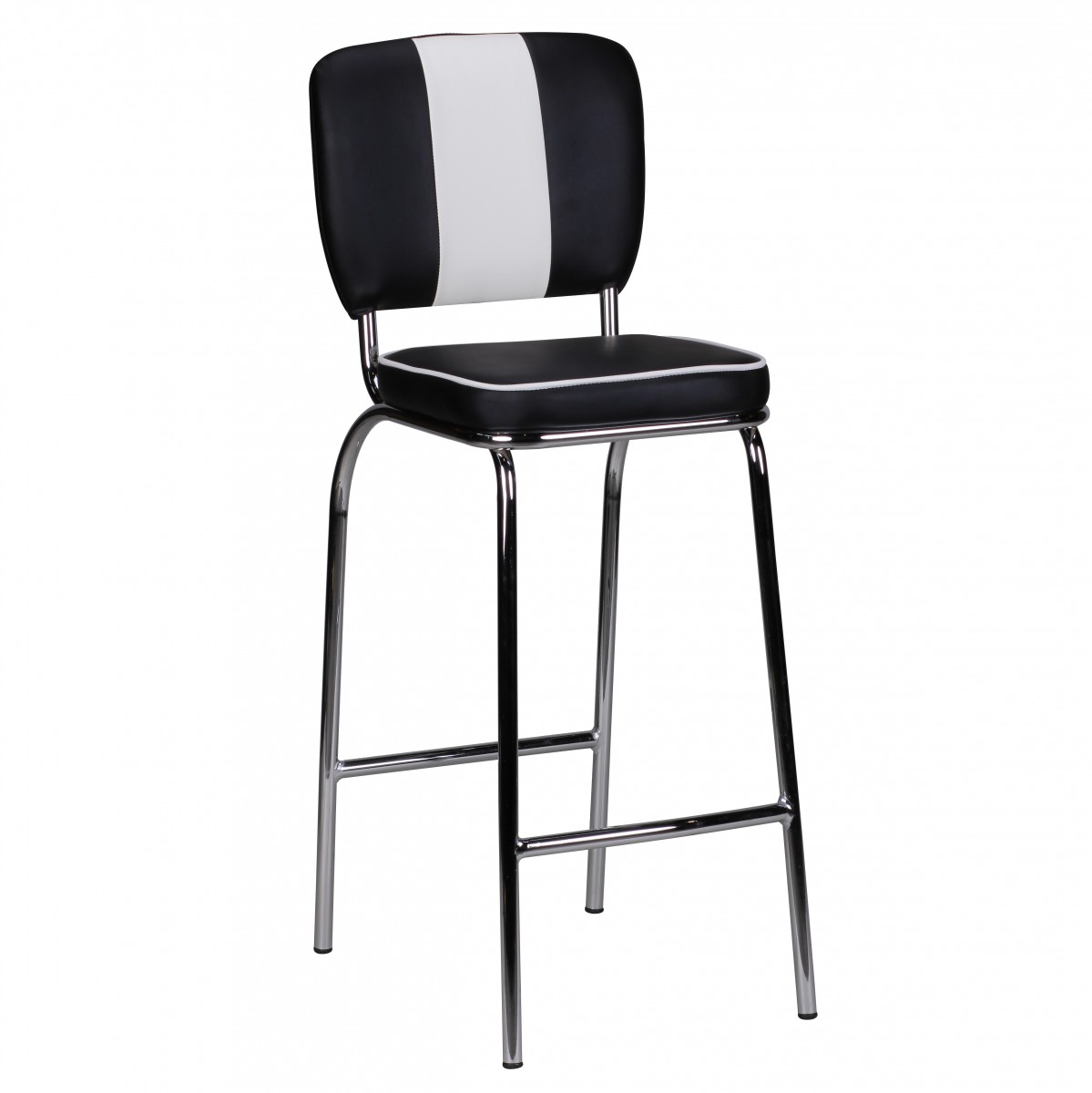 Barhocker American Diner Retro Schwarz Weiß | Lederoptik & Baumwolle | 110x40x38 cm
