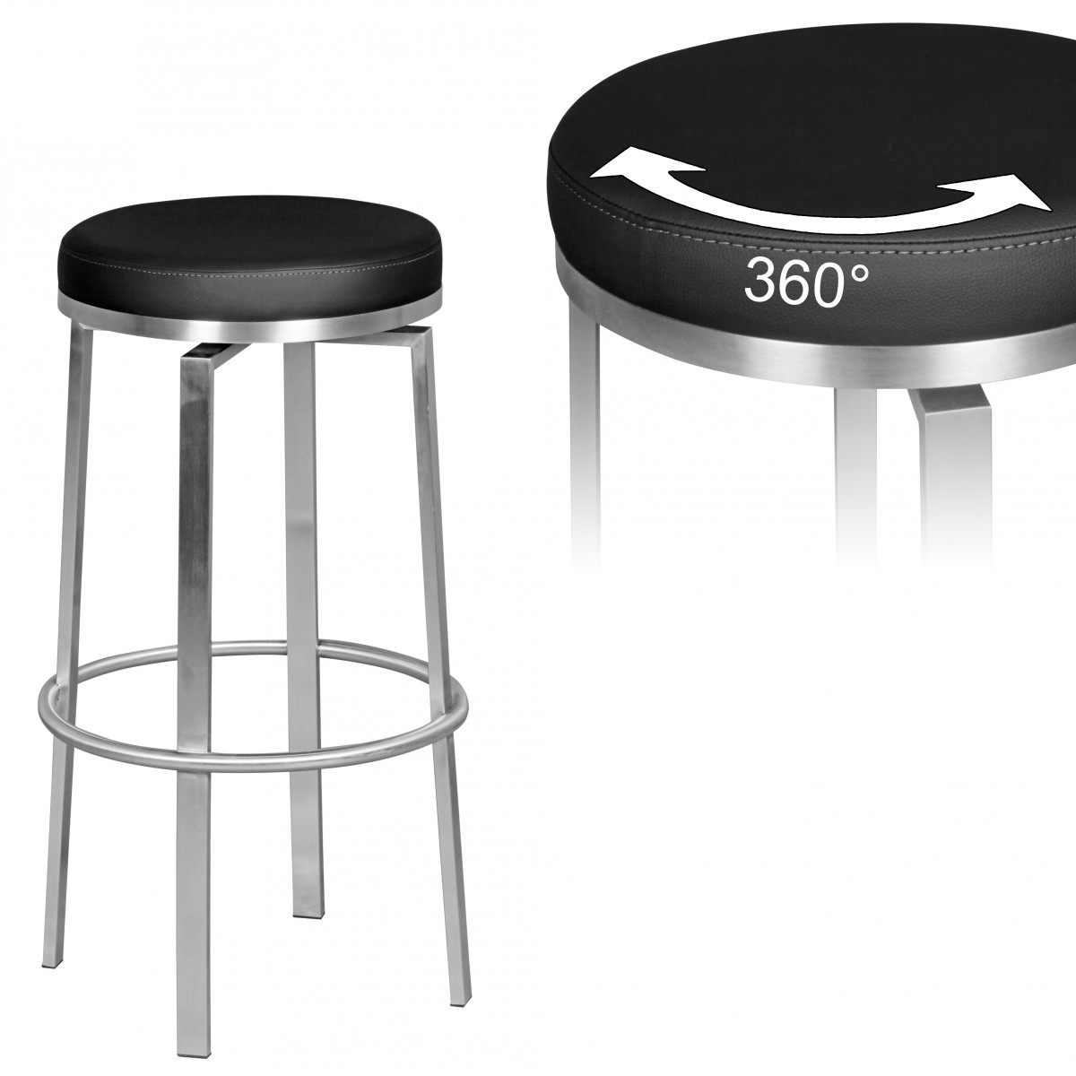 Barhocker Schwarz | Edelstahl, 42x76x42 cm | 360° Drehbarer Barstuhl Modernes Design