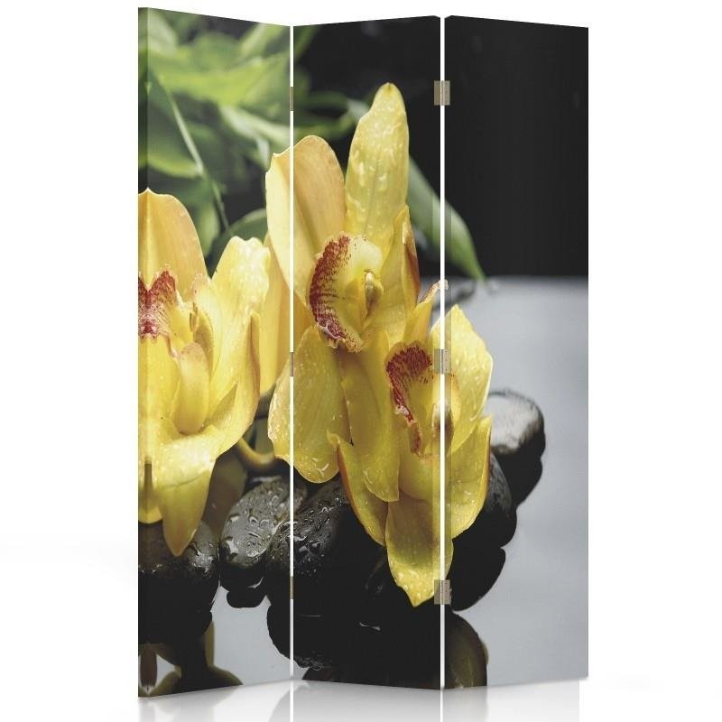 110 cm doppelseitiger paravent aus mdf und leinwand mit gelbem orchideenbild