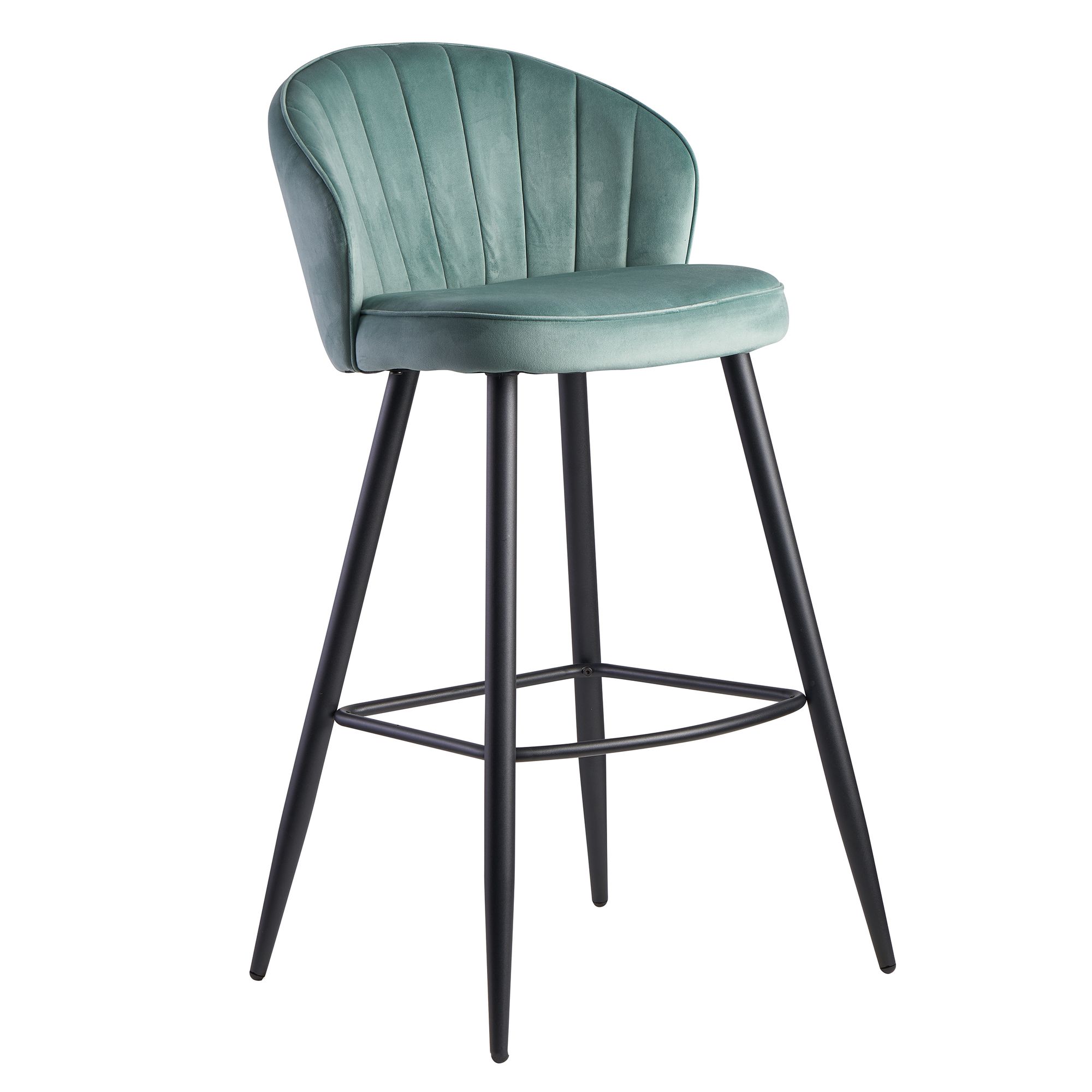 Barhocker Samt Hellgrün | Schwarzes Metall | 56x102,5x52,5 cm