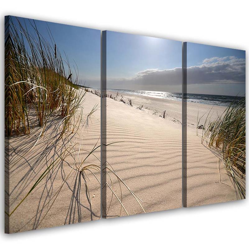 Auf leinwand gedruckter rahmen bestehend aus 3 teilen mit bild von dünen am strand aus mdf und leinwand