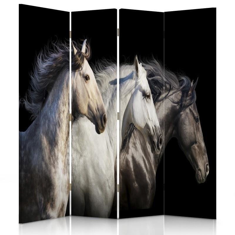 145 cm doppelseitiger paravent aus mdf und leinwand mit drei-pferde-dekor