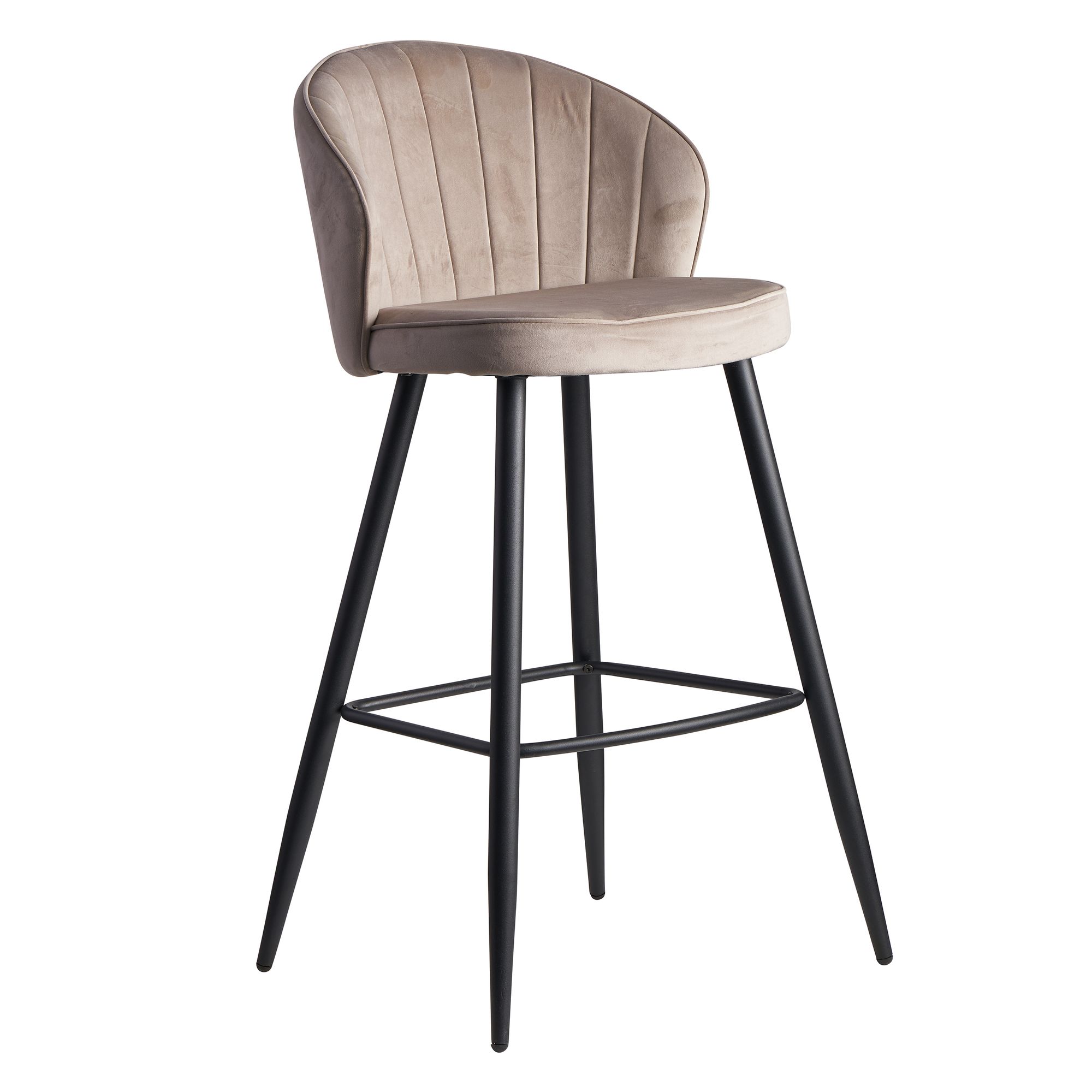Barhocker Samt Beige | Schwarzes Metall | 56x102,5x52,5 cm