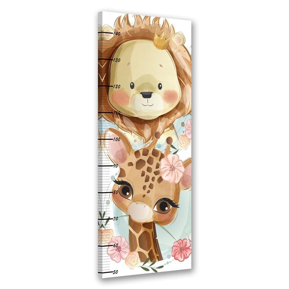 Rahmen mit messgerät zur messung der kindergröße von 40 cm aus mdf löwe und giraffe