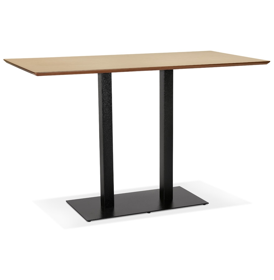 Design-Hochtisch 'ZUMBA BAR' aus Holz mit naturbelassenem Finish und schwarzem Metallfuß - 180x90 cm