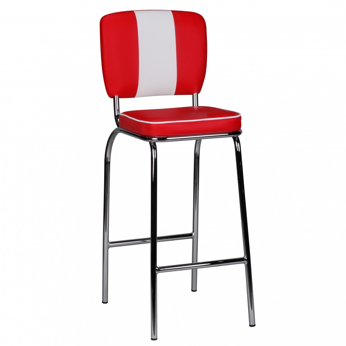 Barhocker American Diner Retro Rot Weiß | Lederoptik & Baumwolle | 110x40x38 cm