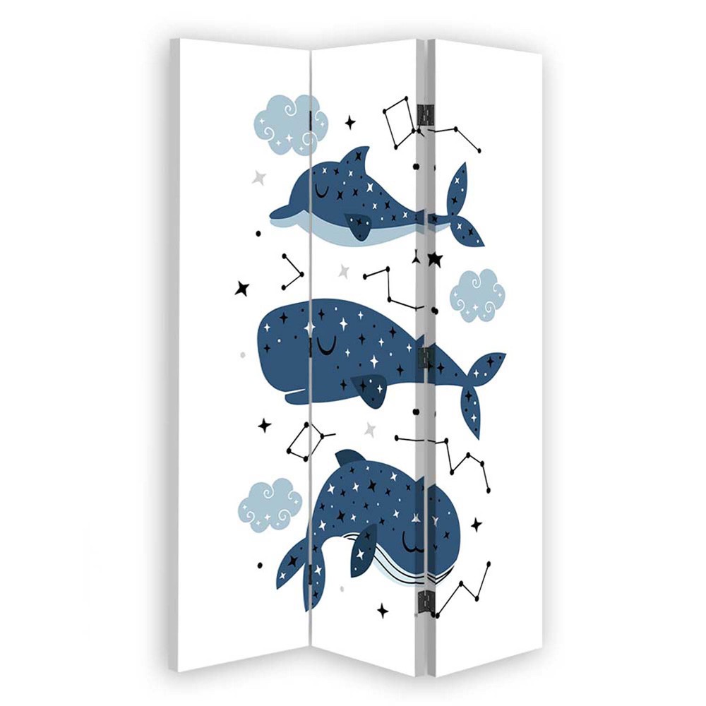 110 cm doppelseitiger paravent aus mdf und canvas mit meeresfreunde-dekor