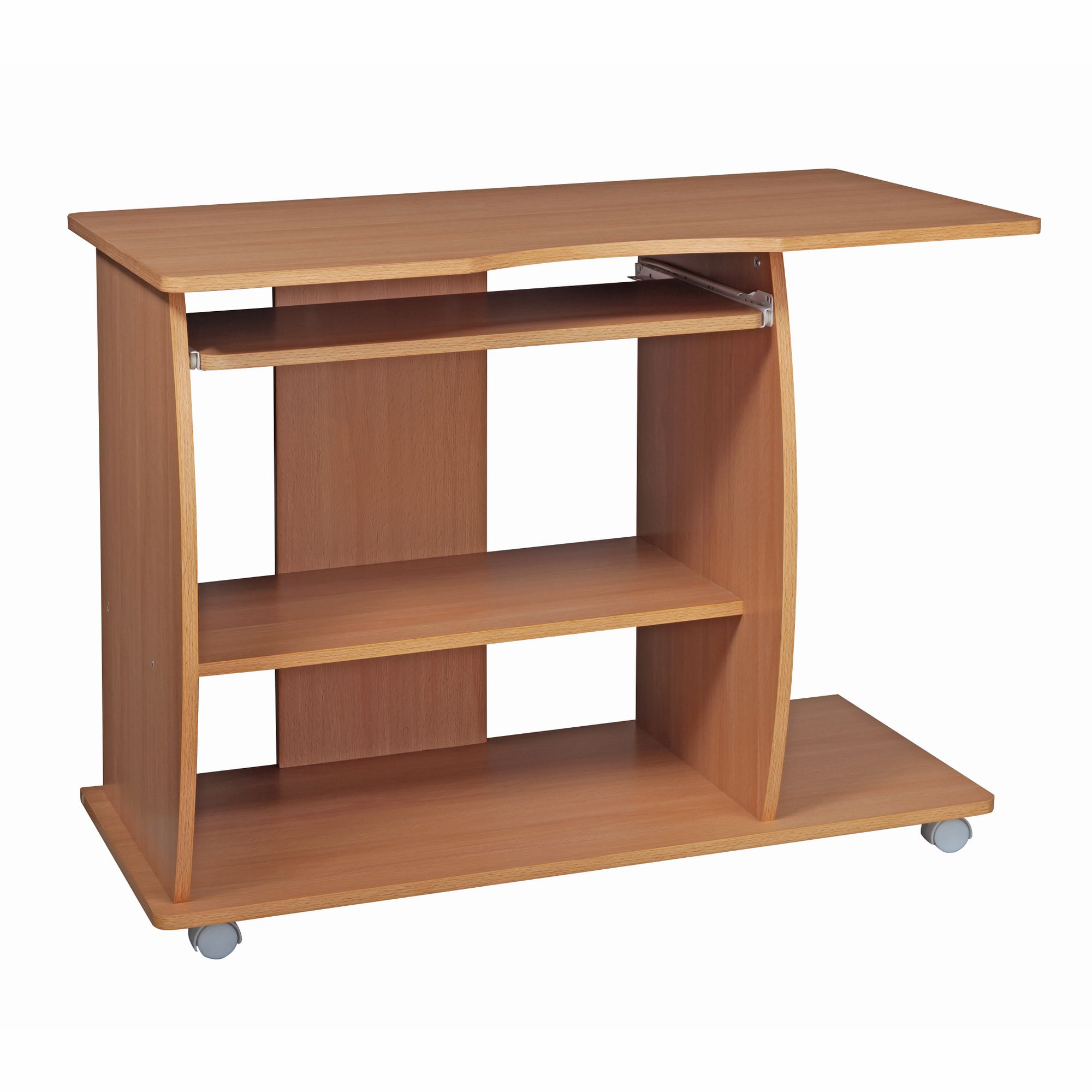 Computertisch GRASSE Buche 90 x 71 x 50 cm | Mit Tastaturauszug und feststellbaren Rollen
